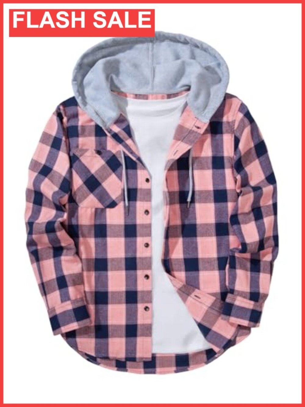 Mens Flannel Hoodie Button Down Long Sleeve Plaid Shirt Casual